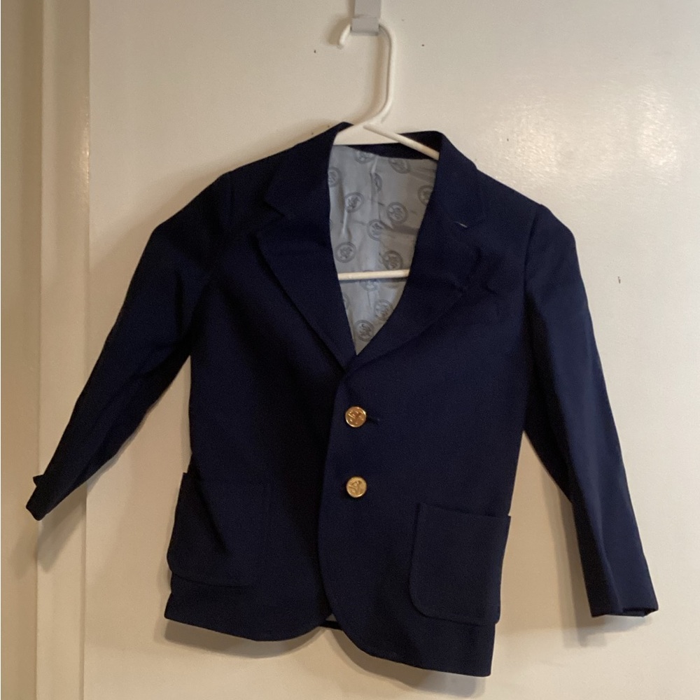 Navy Blue Kids Blazer with Gold Buttons no size tag. See measurements.